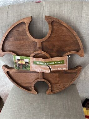 Foldable Wooden Picnic Table Tray - Brown